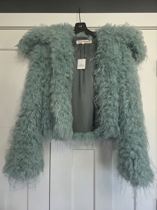Free People Jackets & Blazers - Free People Mint Green Faux Fur Feathered Coat